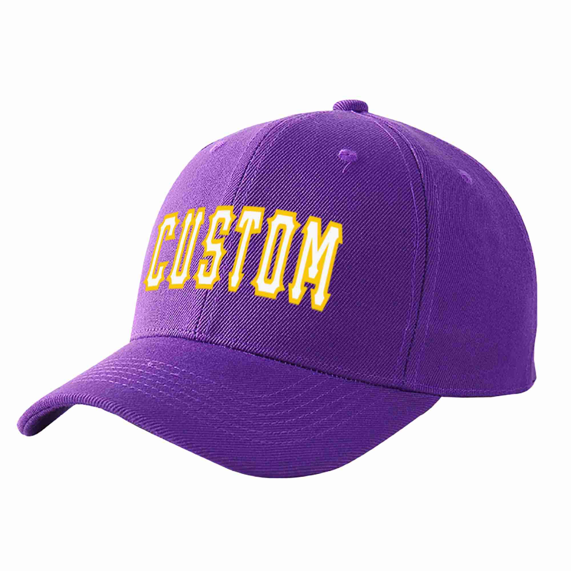 Custom Purple White-Gold Curved Eaves Sport Baseball Cap Design for Men/Women/Youth