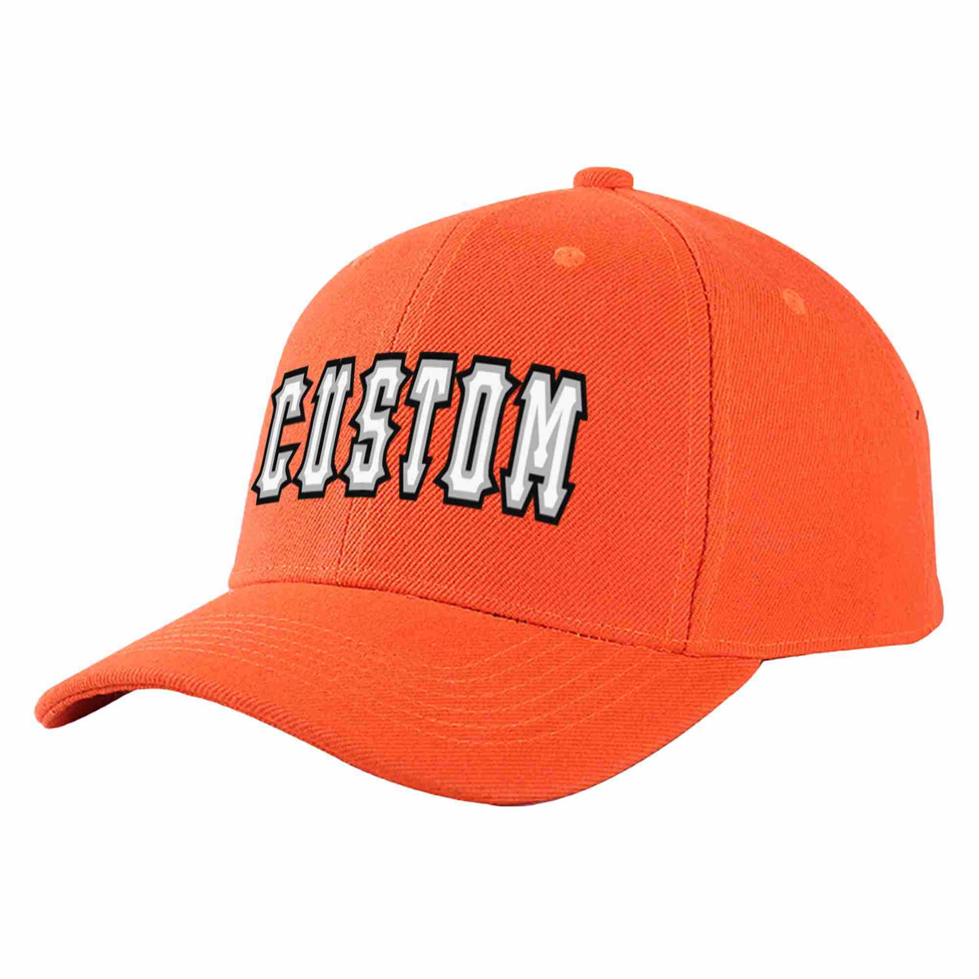 Conception personnalisée de casquette de baseball de sport incurvée blanc-gris mandarine pour hommes/femmes/jeunes