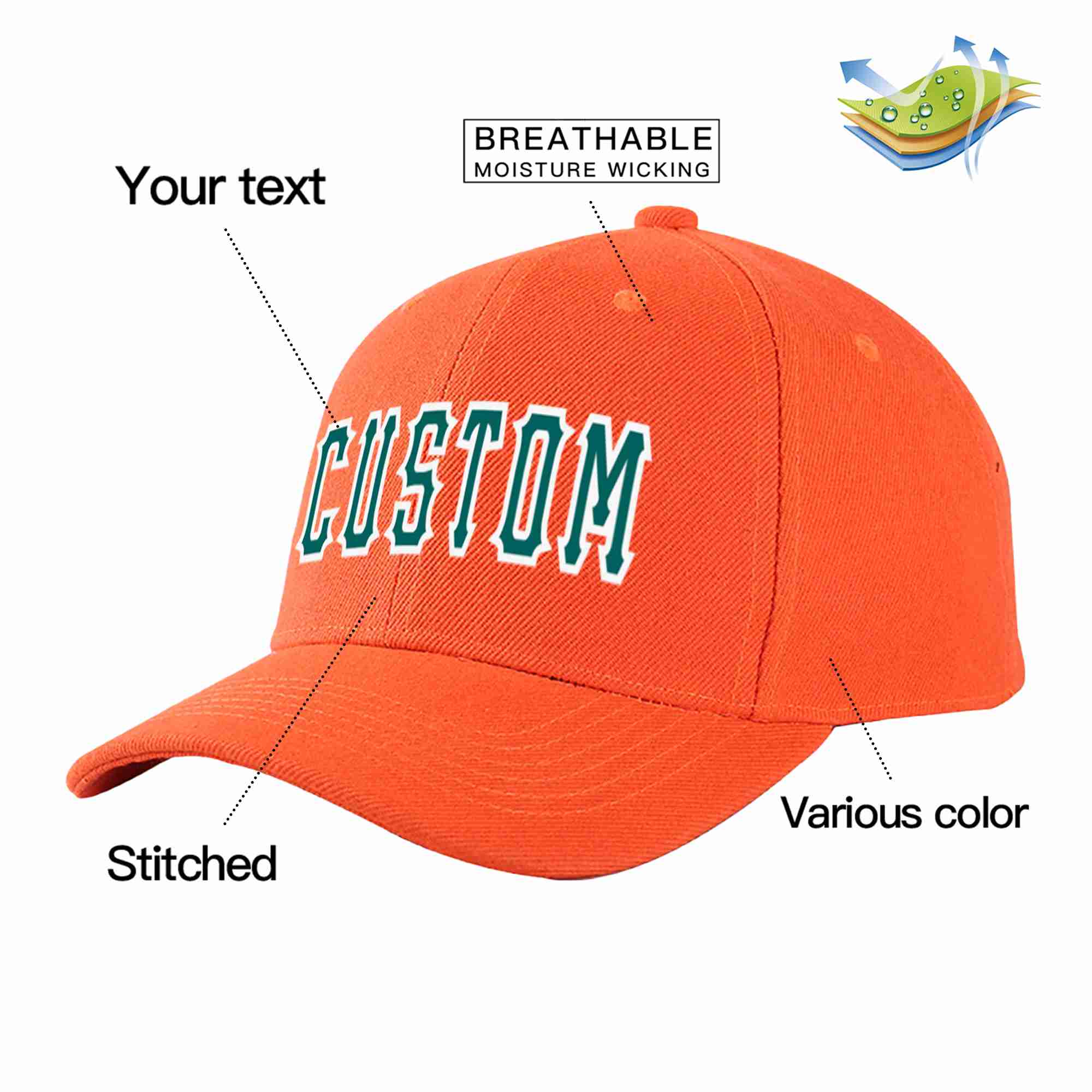 Custom Tangerine Aqua-White Curved Eaves Sport Baseball Cap Design for Men/Women/Youth