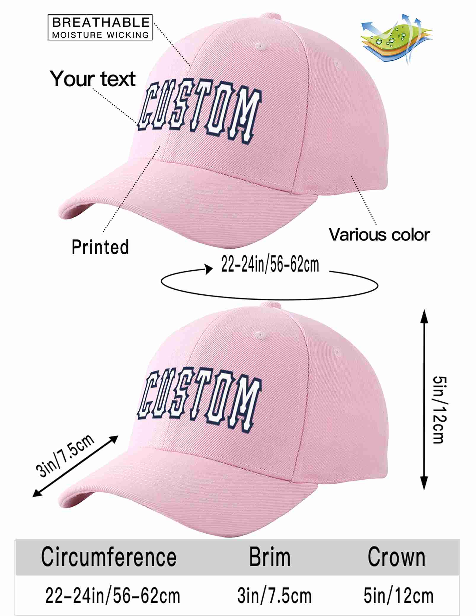 Custom Pink White-Navy Curved Eaves Sport Baseball Cap Design for Men/Women/Youth