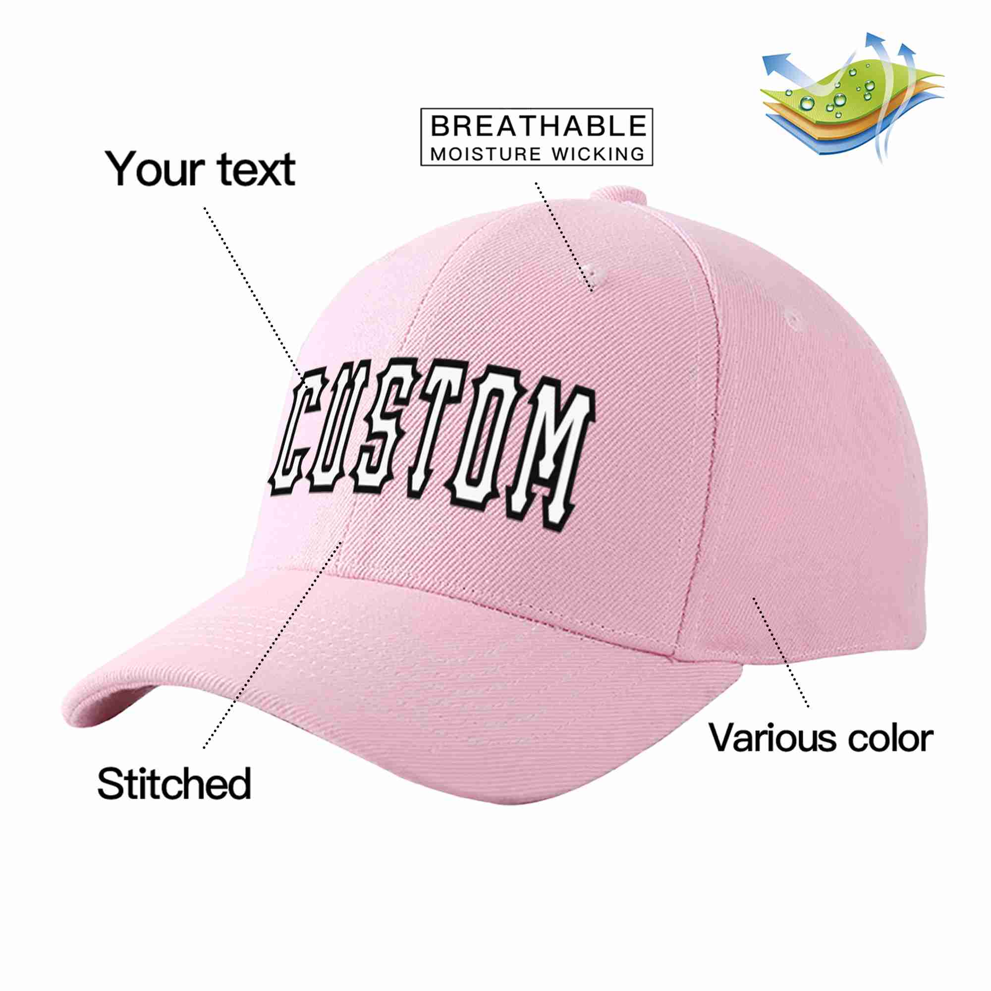 Custom Pink White-Black Curved Eaves Sport Baseball Cap Design for Men/Women/Youth