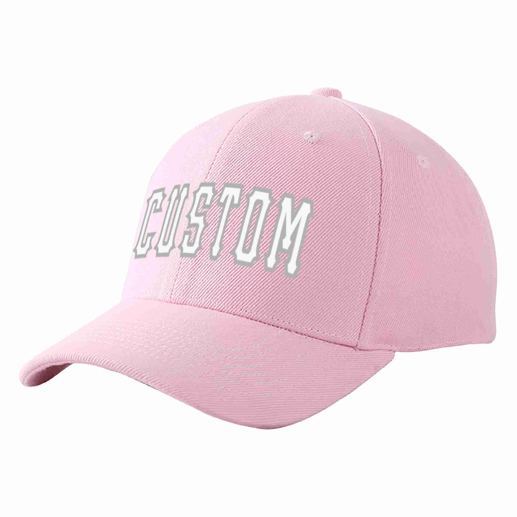 Conception personnalisée de casquette de baseball de sport incurvée rose blanc-gris pour hommes/femmes/jeunes