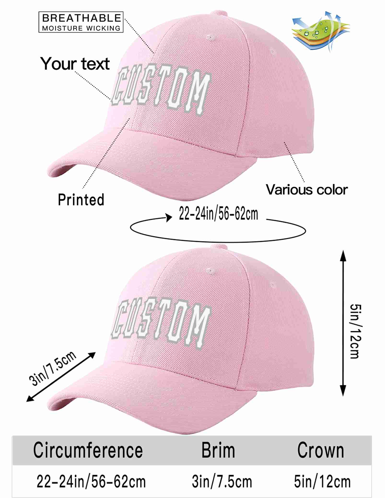 Custom Pink White-Gray Curved Eaves Sport Baseball Cap Design for Men/Women/Youth