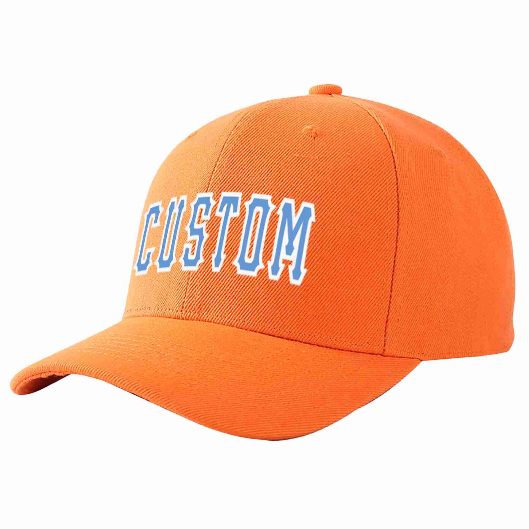 Conception personnalisée de casquette de baseball de sport incurvée orange bleu clair-blanc pour hommes/femmes/jeunes