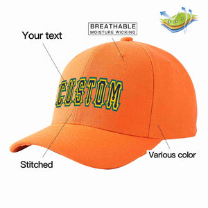 Custom Orange Navy-Gold Curved Eaves Sport Baseball Cap Design for Men/Women/Youth