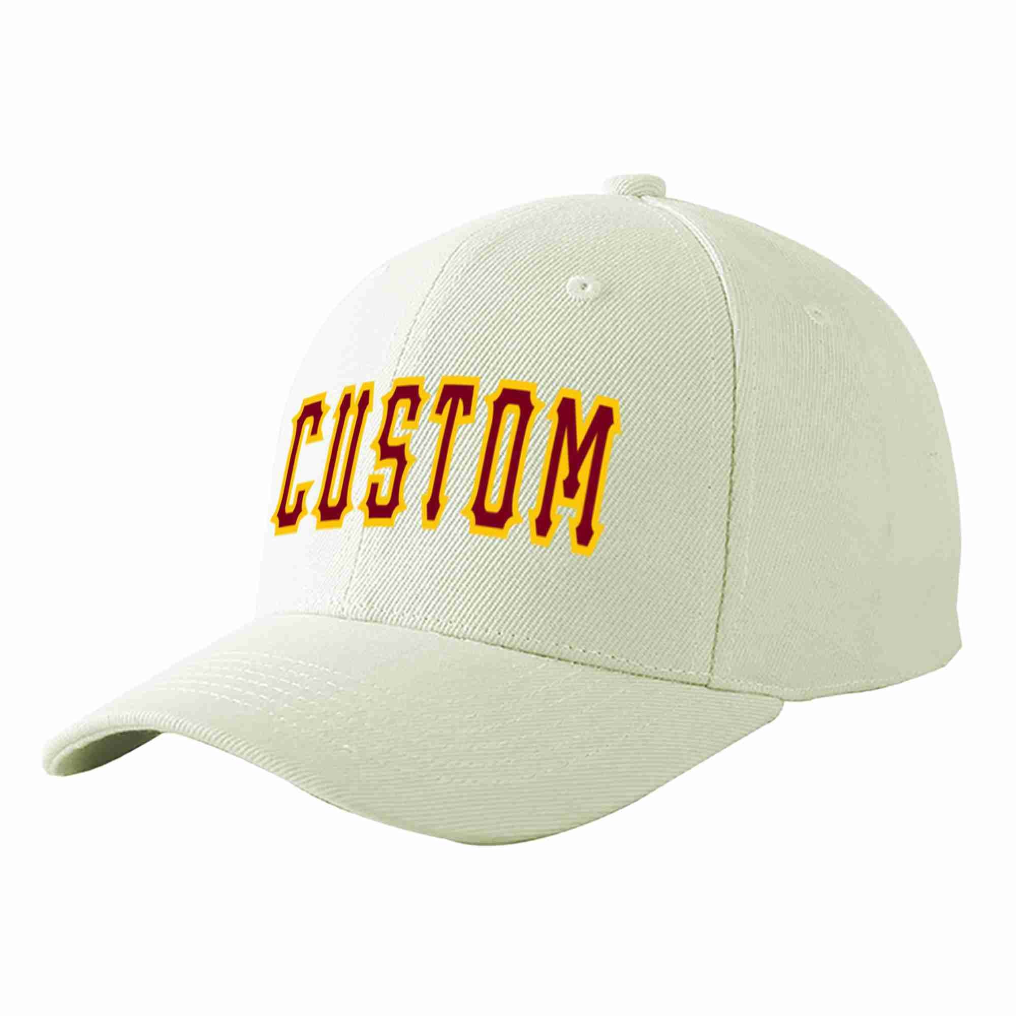 Custom Cream Crimson-Gold Curved Eaves Sport Baseball Cap Design for Men/Women/Youth