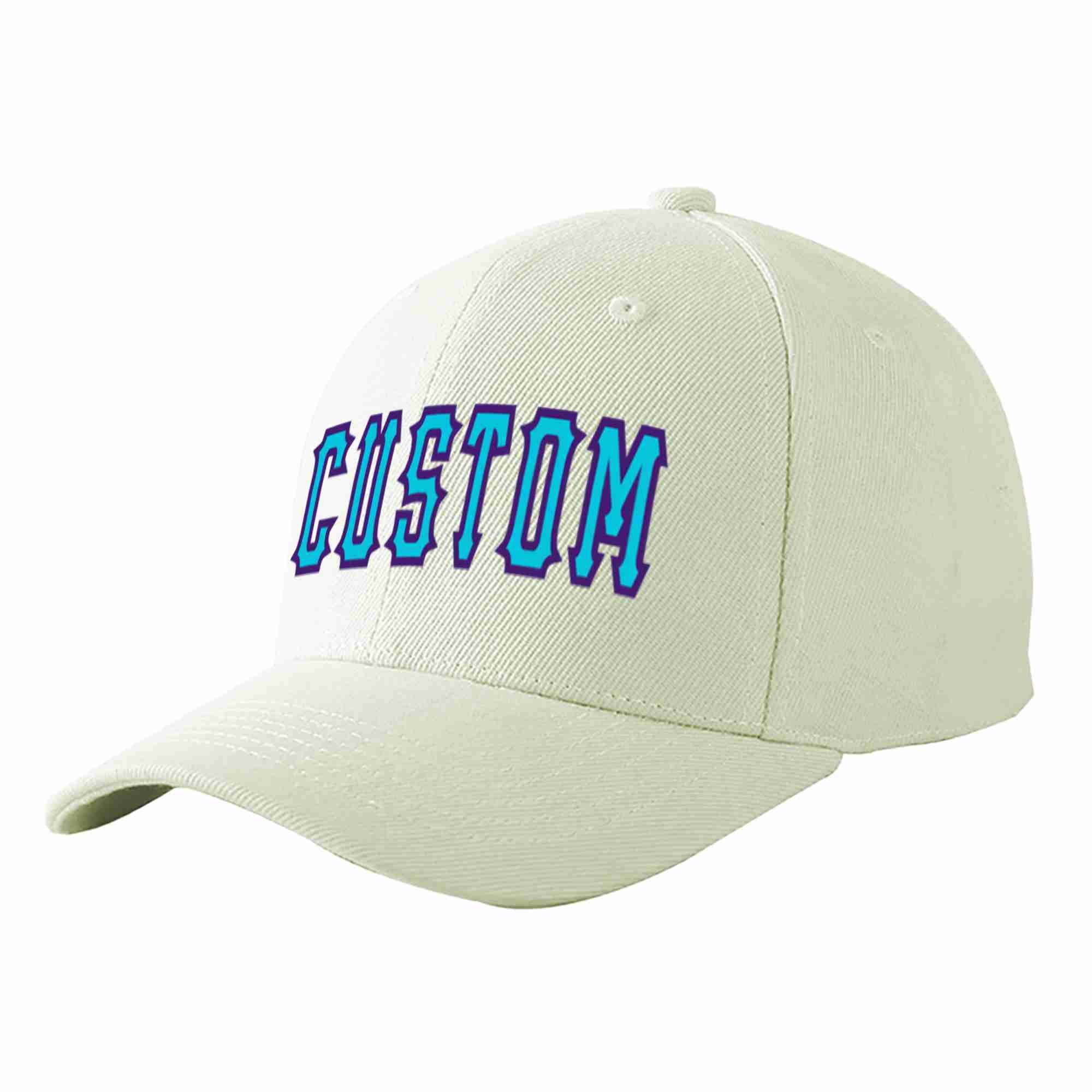 Custom Cream Light Blue-Purple Curved Eaves Sport Baseball Cap Design for Men/Women/Youth