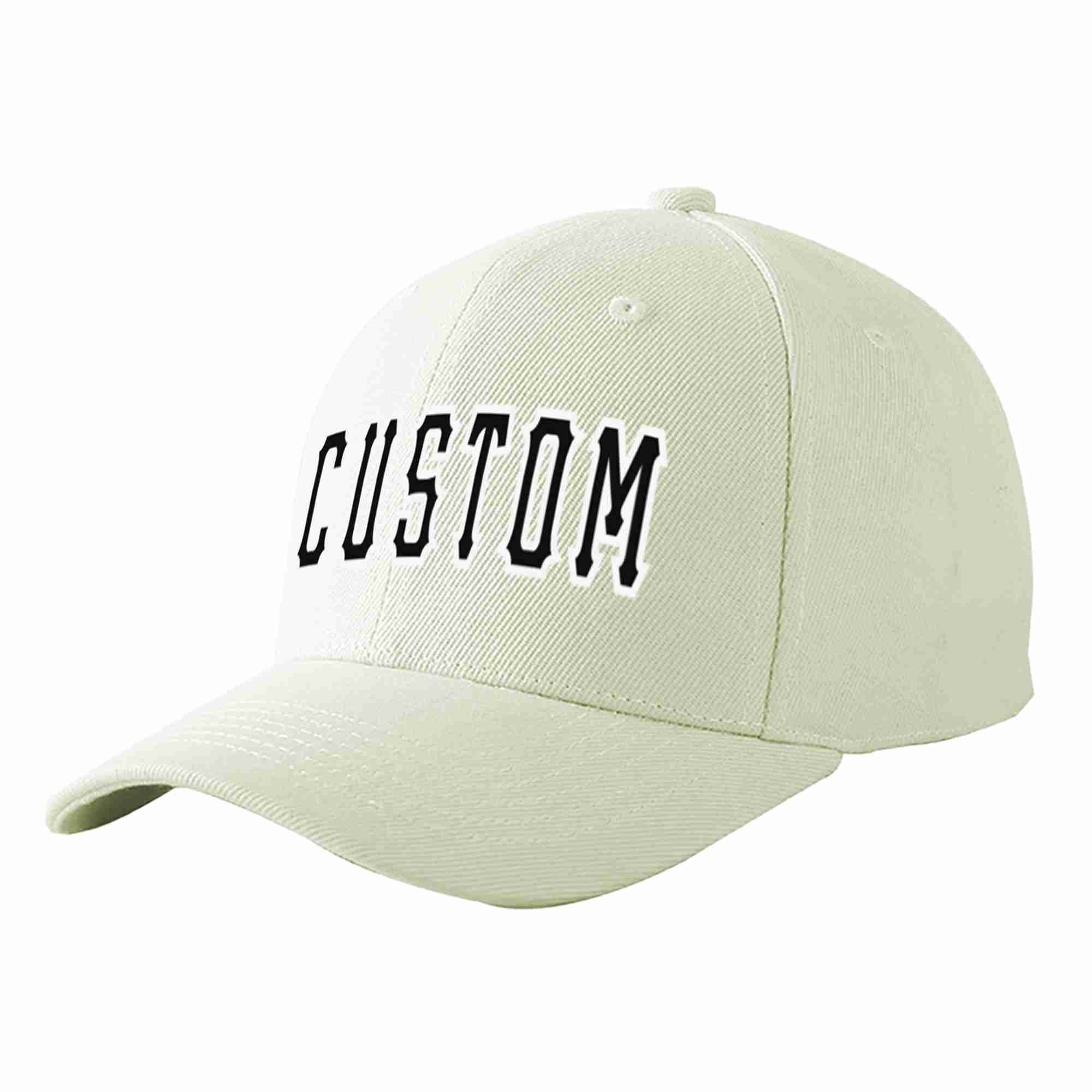 Custom Cream Black-White Curved Eaves Sport Baseball Cap Design for Men/Women/Youth