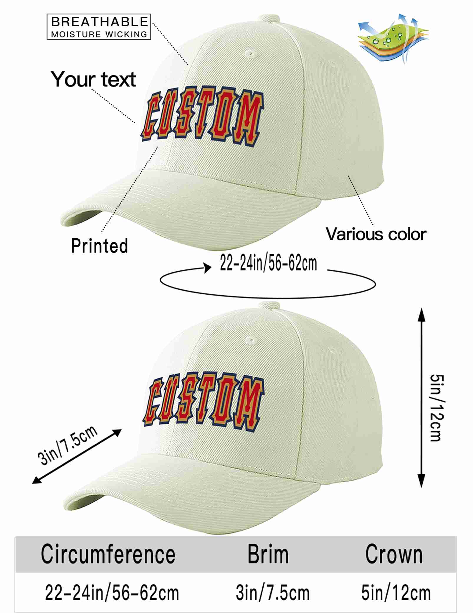 Custom Cream Red-Old Gold Curved Eaves Sport Baseball Cap Design for Men/Women/Youth