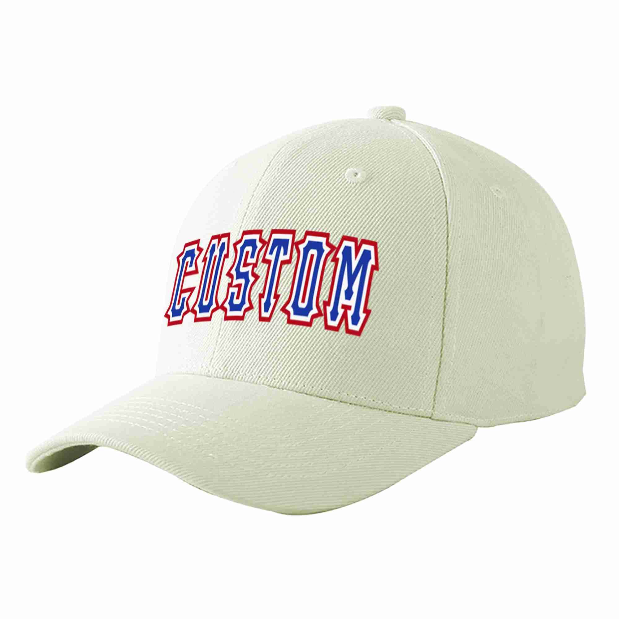 Conception personnalisée de casquette de baseball de sport incurvée blanc royal-blanc crème pour hommes/femmes/jeunes