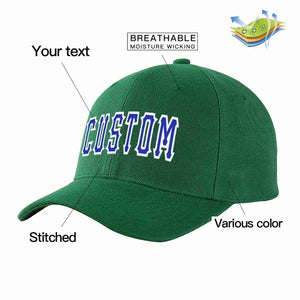 Conception personnalisée de casquette de baseball de sport incurvée vert royal-blanc pour hommes/femmes/jeunes