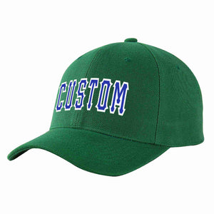 Conception personnalisée de casquette de baseball de sport incurvée vert royal-blanc pour hommes/femmes/jeunes