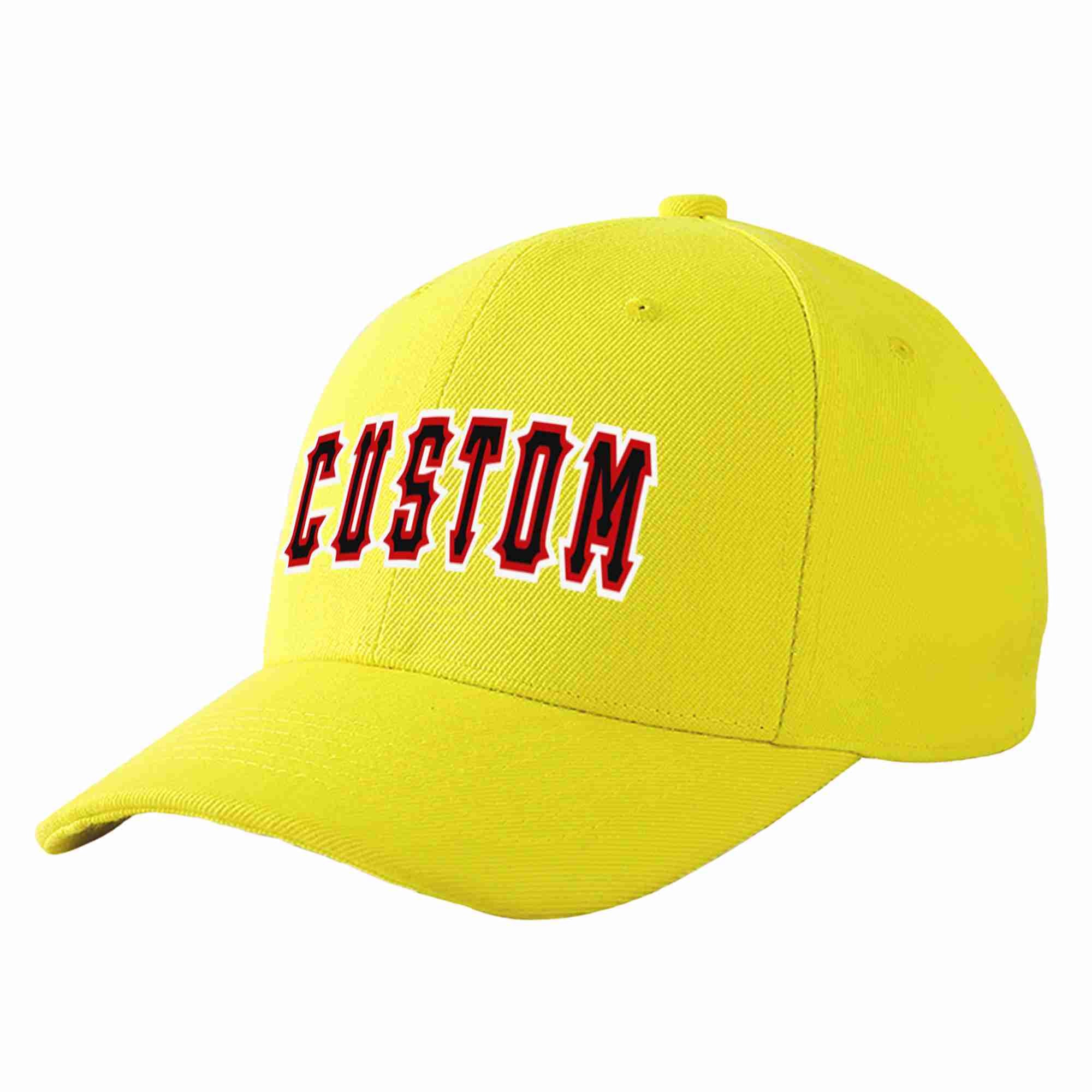 Custom Yellow Black-Red Curved Eaves Sport Baseball Cap Design for Men/Women/Youth