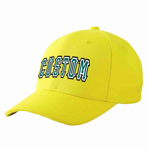 Custom Yellow Aqua-White Curved Eaves Sport Baseball Cap Design for Men/Women/Youth