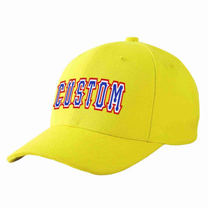 Conception personnalisée de casquette de baseball de sport incurvée jaune royal-blanc pour hommes/femmes/jeunes