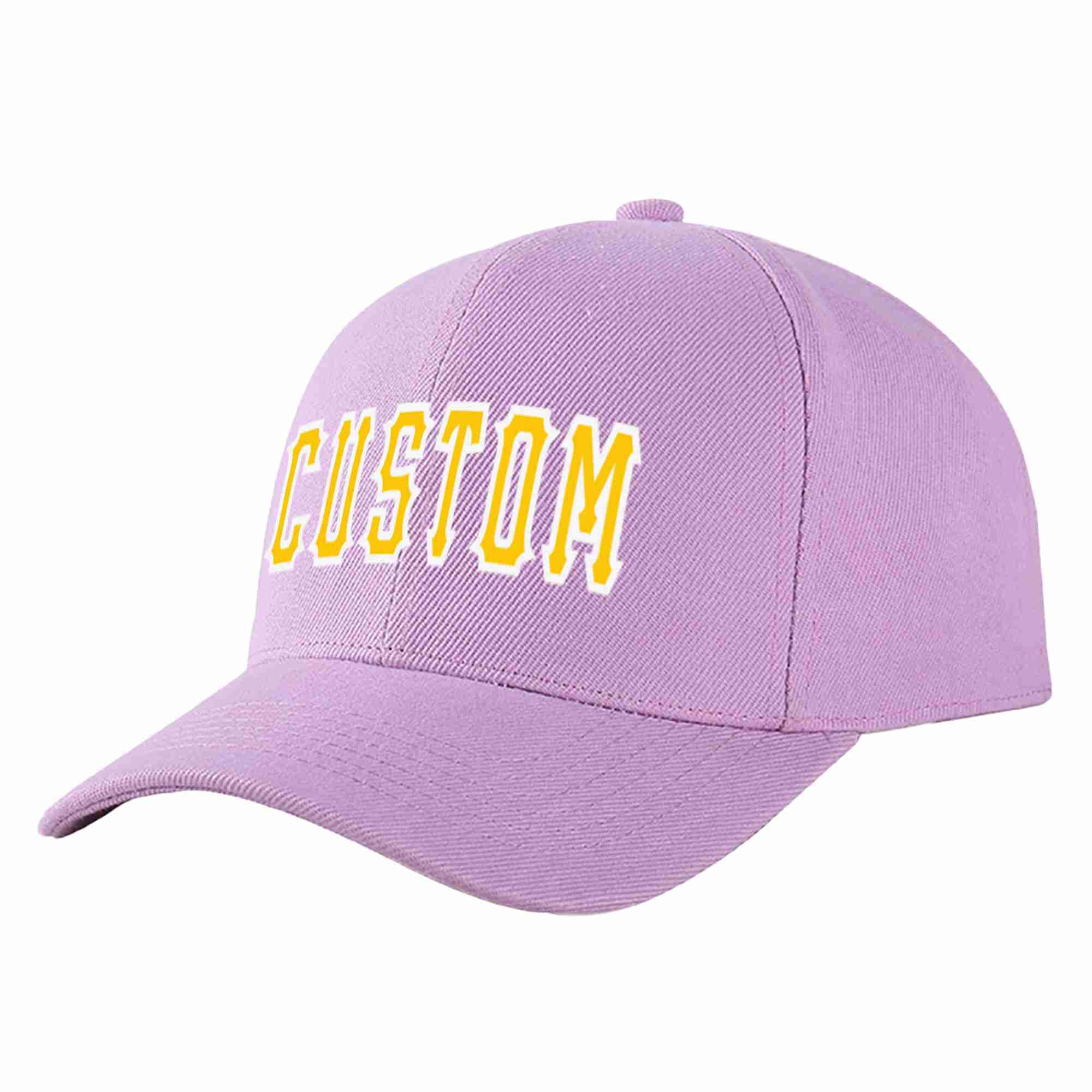 Conception personnalisée de casquette de baseball de sport incurvée violet clair or-blanc pour hommes/femmes/jeunes