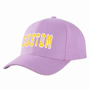 Conception personnalisée de casquette de baseball de sport incurvée violet clair or-blanc pour hommes/femmes/jeunes