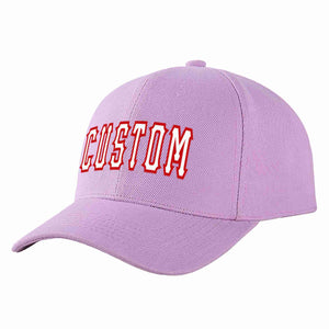 Conception personnalisée de casquette de baseball de sport à Eaves incurvées violet clair blanc-rouge pour hommes/femmes/jeunes