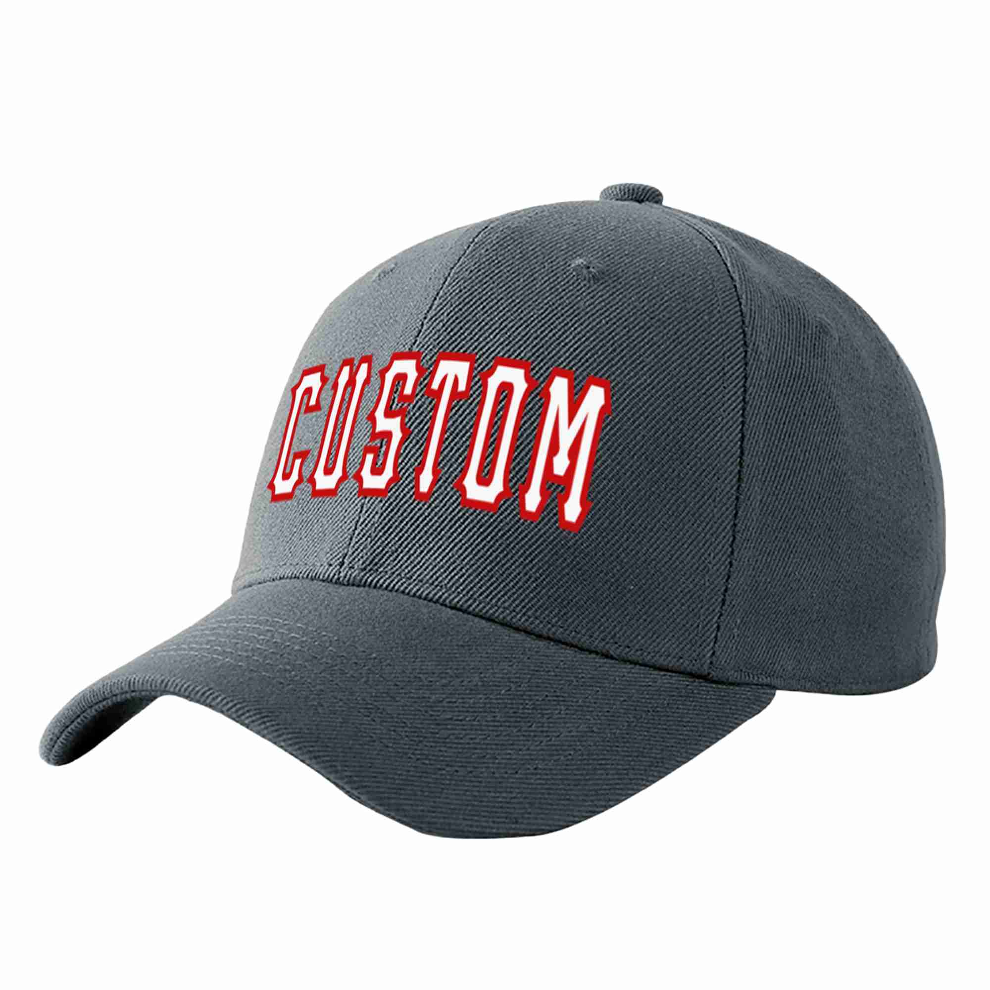 Conception personnalisée de casquette de baseball de sport incurvée gris foncé blanc-rouge pour hommes/femmes/jeunes