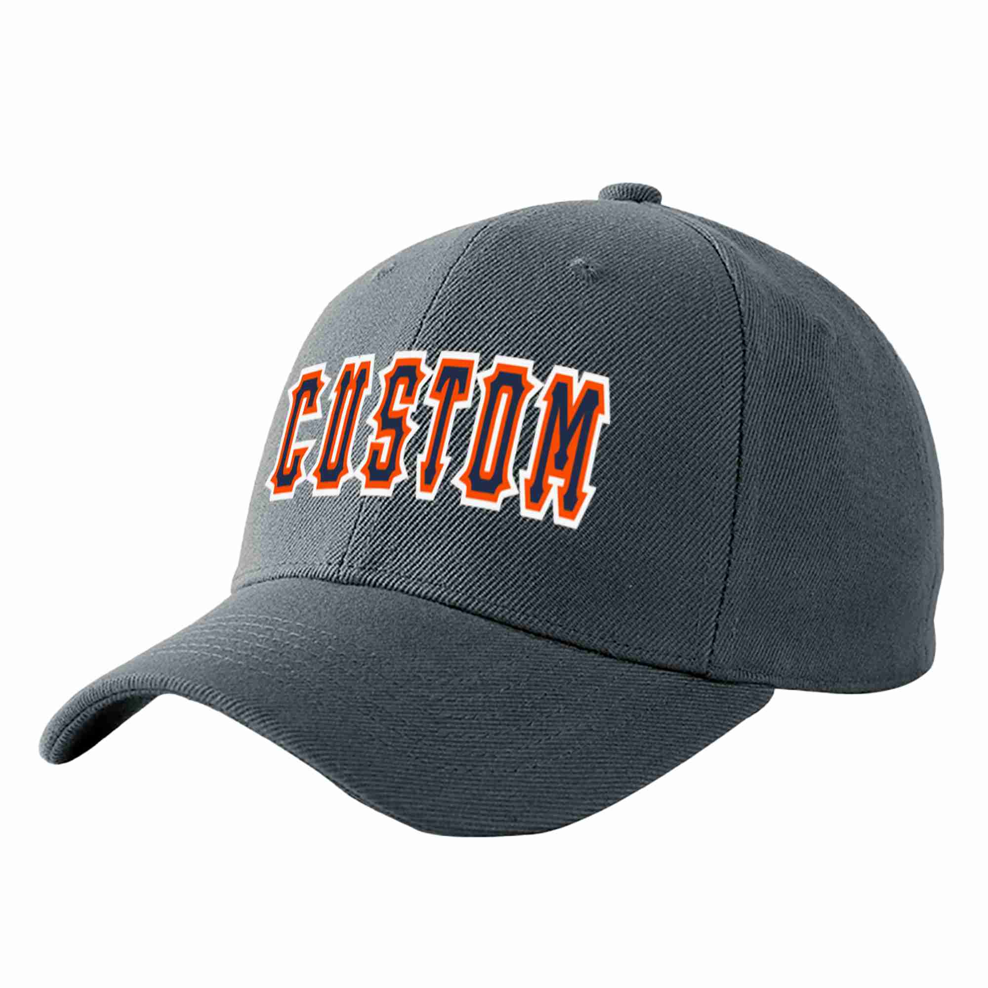 Conception personnalisée de casquette de baseball de sport incurvée gris foncé marine-orange pour hommes/femmes/jeunes