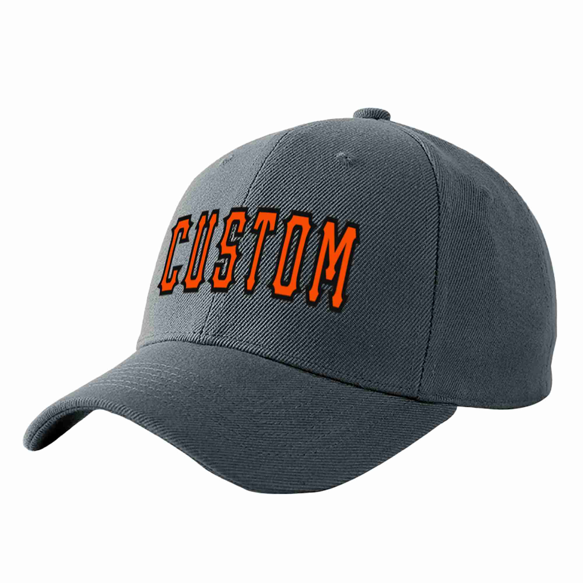 Custom Dark Gray Orange-Black Curved Eaves Sport Baseball Cap Design for Men/Women/Youth