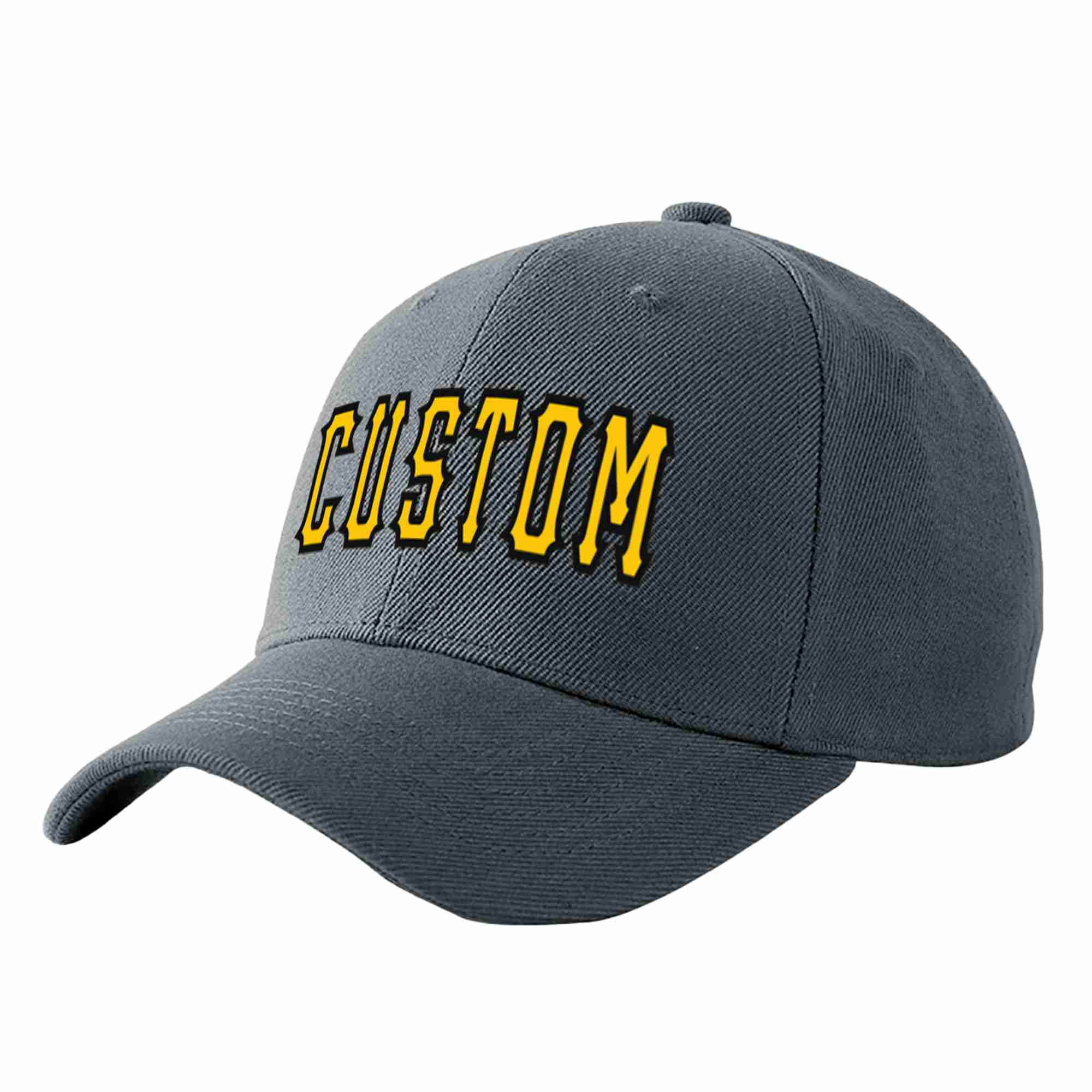 Custom Dark Gray Gold-Black Curved Eaves Sport Baseball Cap Design for Men/Women/Youth