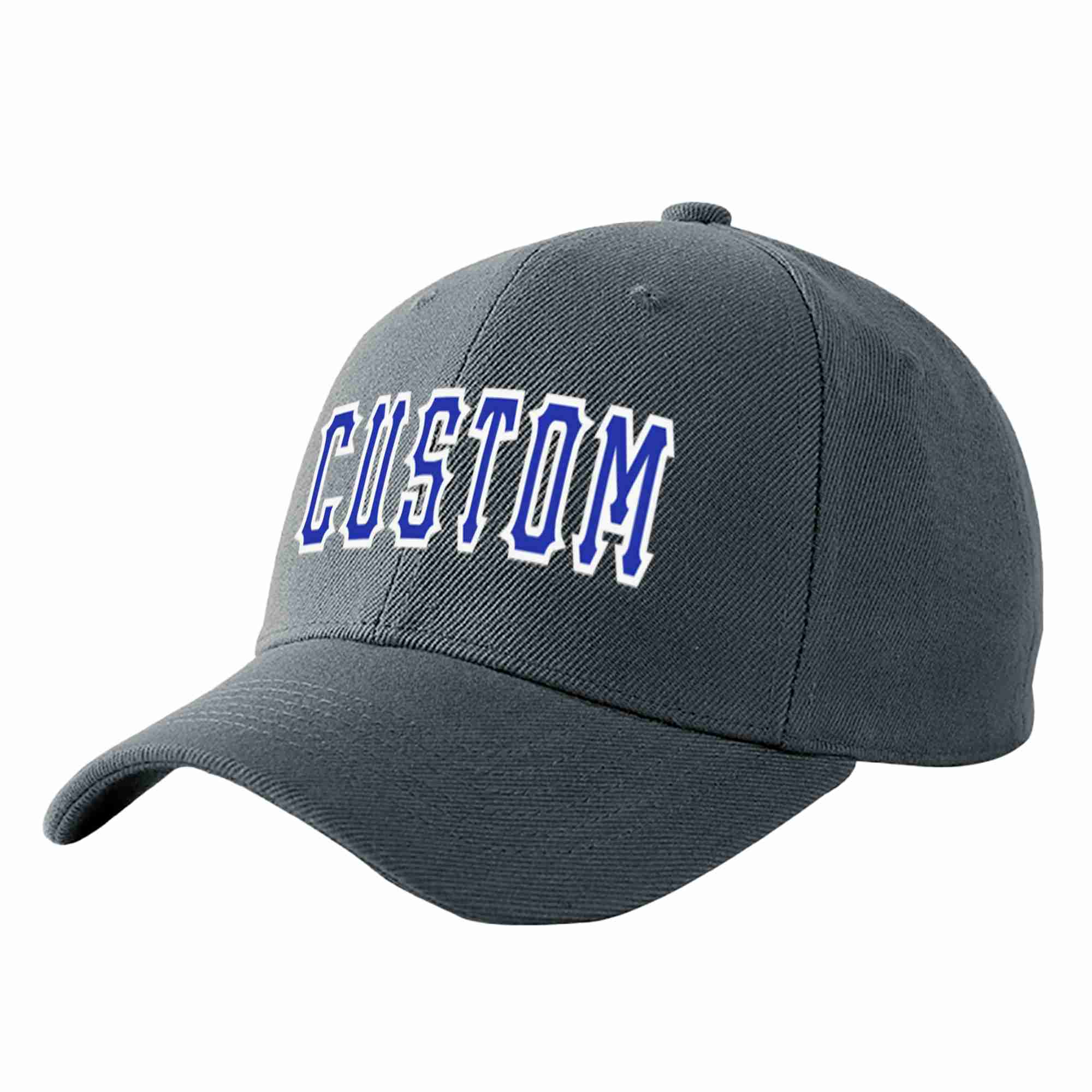 Custom Dark Gray Royal-White Curved Eaves Sport Baseball Cap Design for Men/Women/Youth