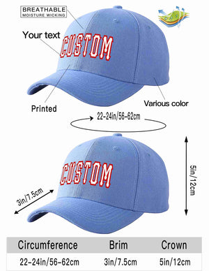 Custom Sky Blue White-Red Curved Eaves Sport Baseball Cap Design for Men/Women/Youth