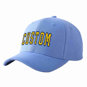 Custom Sky Blue Gold-Navy Curved Eaves Sport Baseball Cap Design for Men/Women/Youth