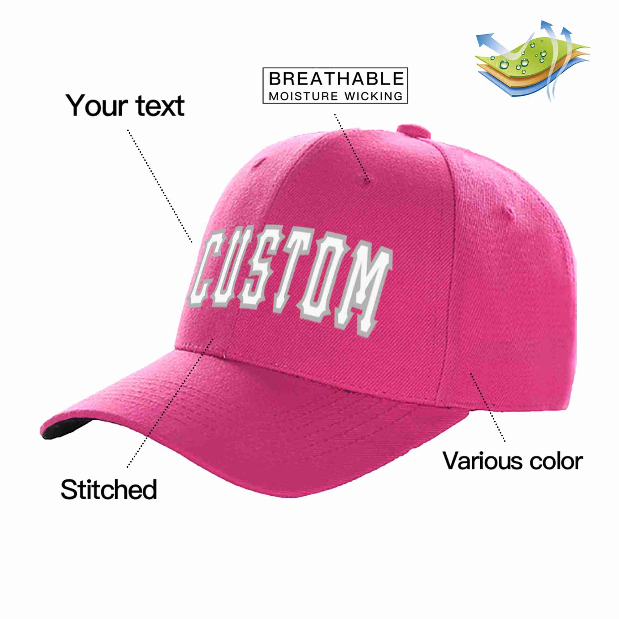 Custom Rose Red White-Gray Curved Eaves Sport Baseball Cap Design for Men/Women/Youth