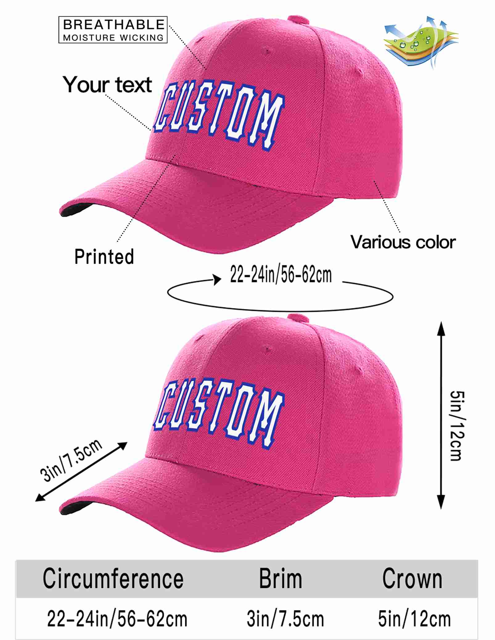 Custom Rose Red White-Royal Curved Eaves Sport Baseball Cap Design for Men/Women/Youth