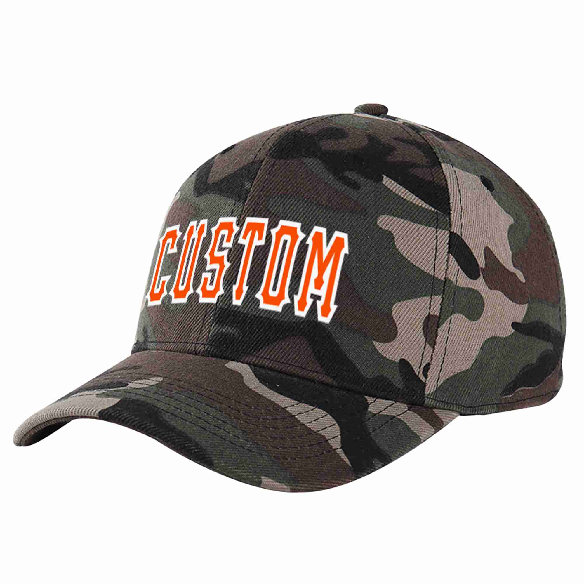 Custom Camo Orange-White Curved Eaves Sport Baseball Cap Design for Men/Women/Youth