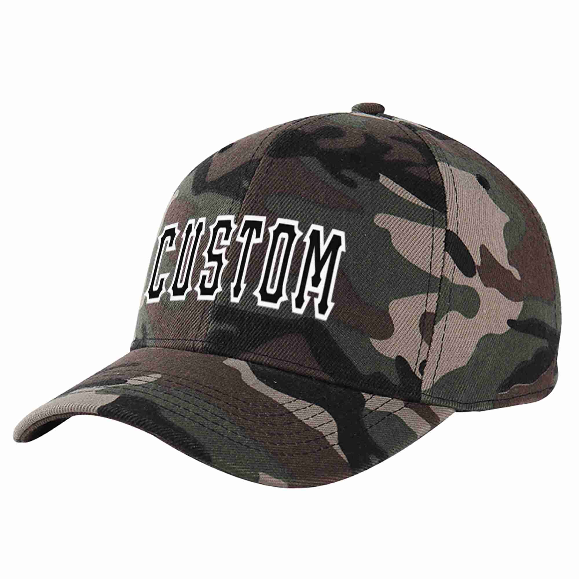 Custom Camo Black-White Curved Eaves Sport Baseball Cap Design for Men/Women/Youth