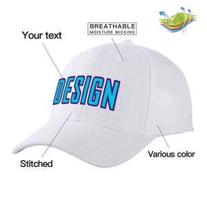 Casquette de baseball incurvée personnalisée, blanc, bleu clair, violet, design sportif