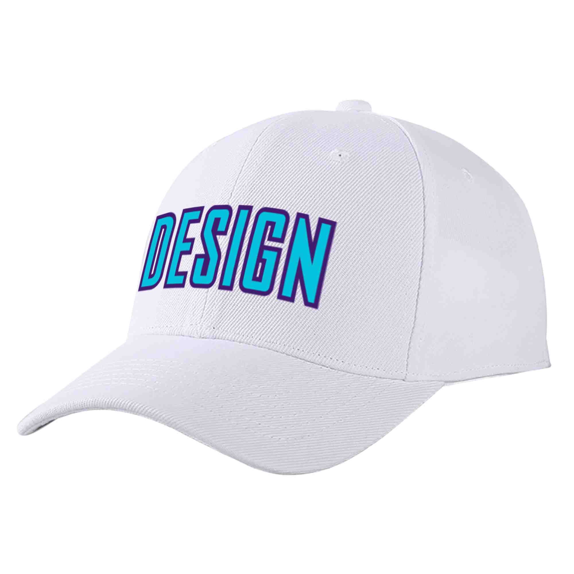 Custom White Light Blue-Purple Curved Eaves Sport Design Baseball Cap