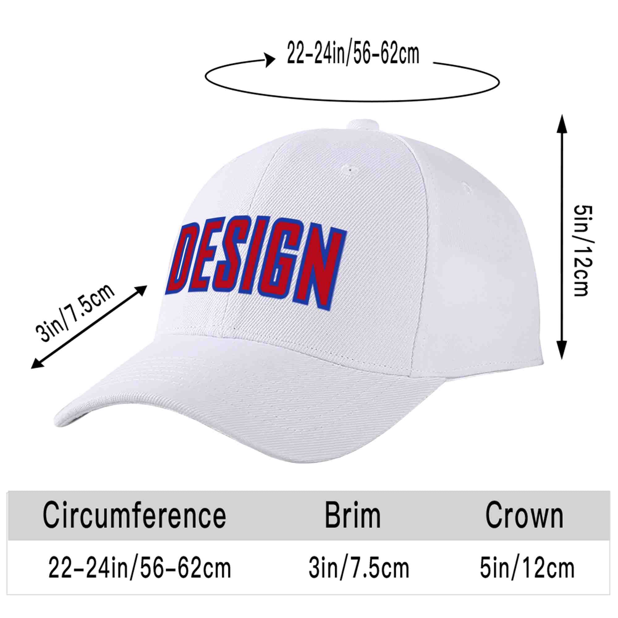 Custom White Red-Royal Curved Eaves Sport Design Baseball Cap