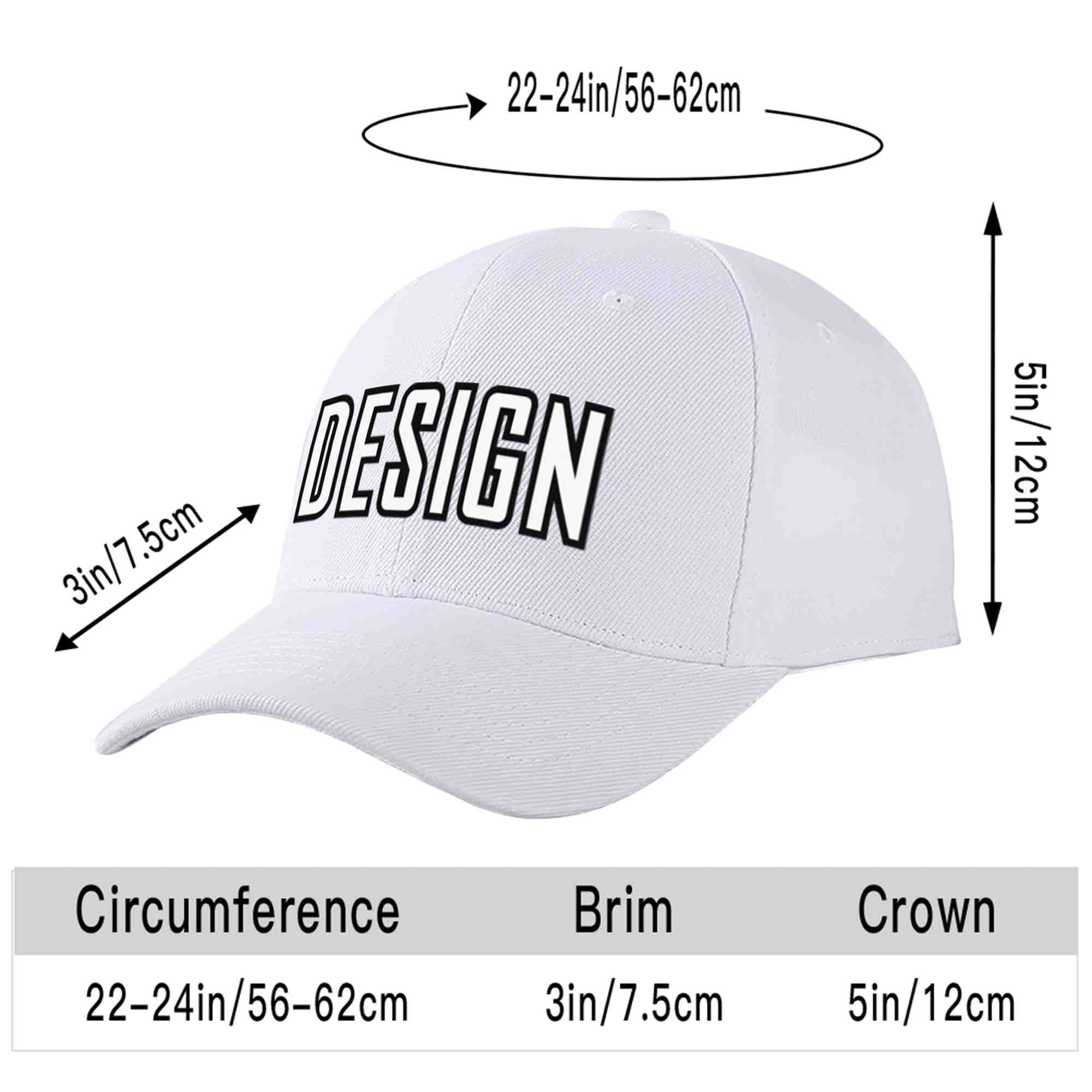 Custom White White-Black Curved Eaves Sport Design Baseball Cap