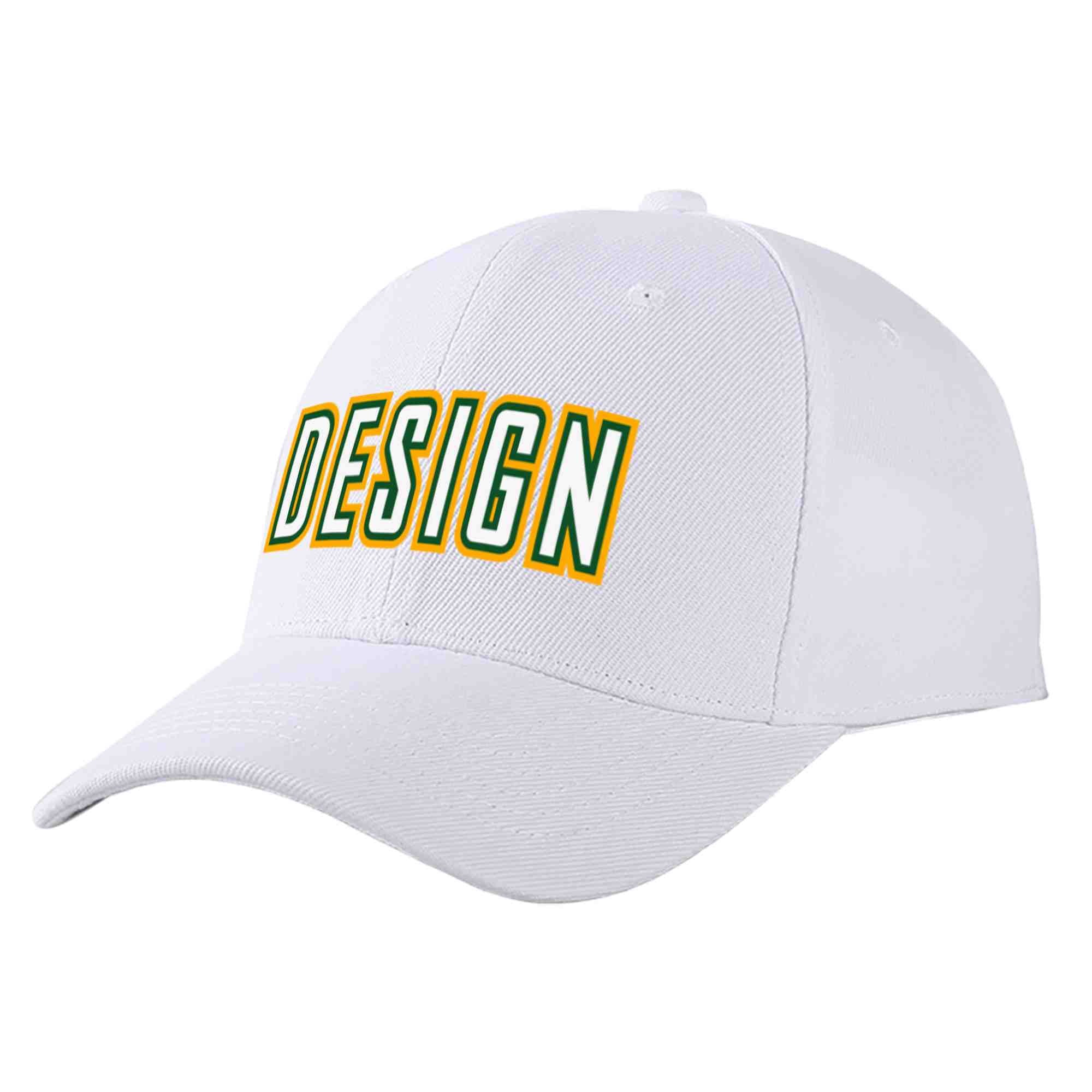 Custom White White-Kelly Green Curved Eaves Sport Design Baseball Cap