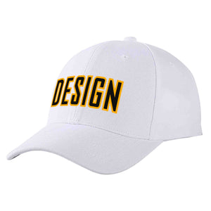 Casquette de baseball personnalisée blanche, noire et jaune, design sportif, avec avant-toit incurvé