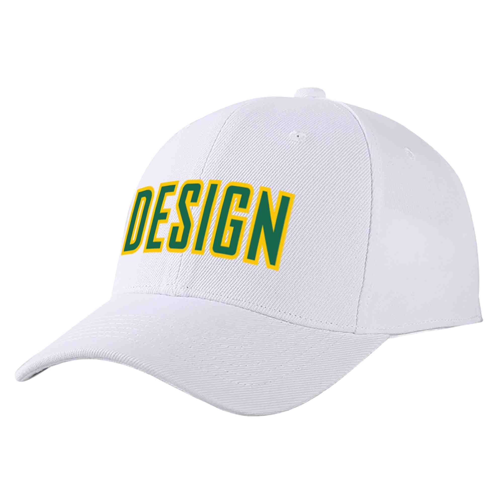 Custom White Kelly Green-Yellow Curved Eaves Sport Design Baseball Cap