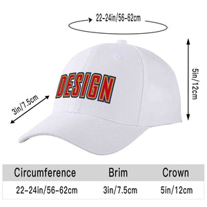 Casquette de baseball personnalisée avec avant-toit incurvé, blanc, rouge et vieux or, design sportif