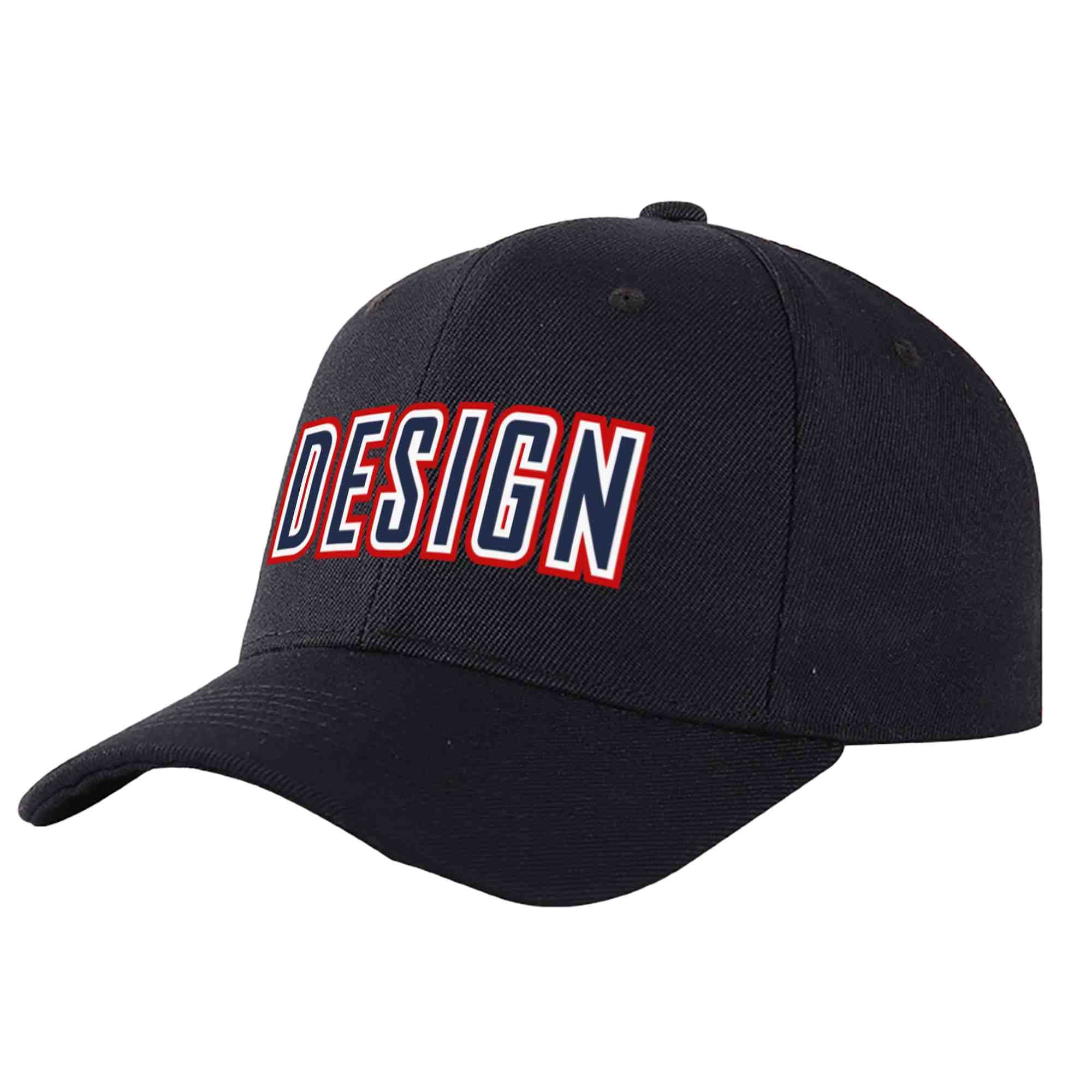 Custom Black Navy-White Curved Eaves Sport Design Baseball Cap