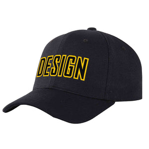 Custom Black Black-Gold Curved Eaves Sport Design Baseball Cap