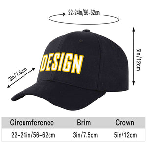 Custom Black White-Gold Curved Eaves Sport Design Baseball Cap