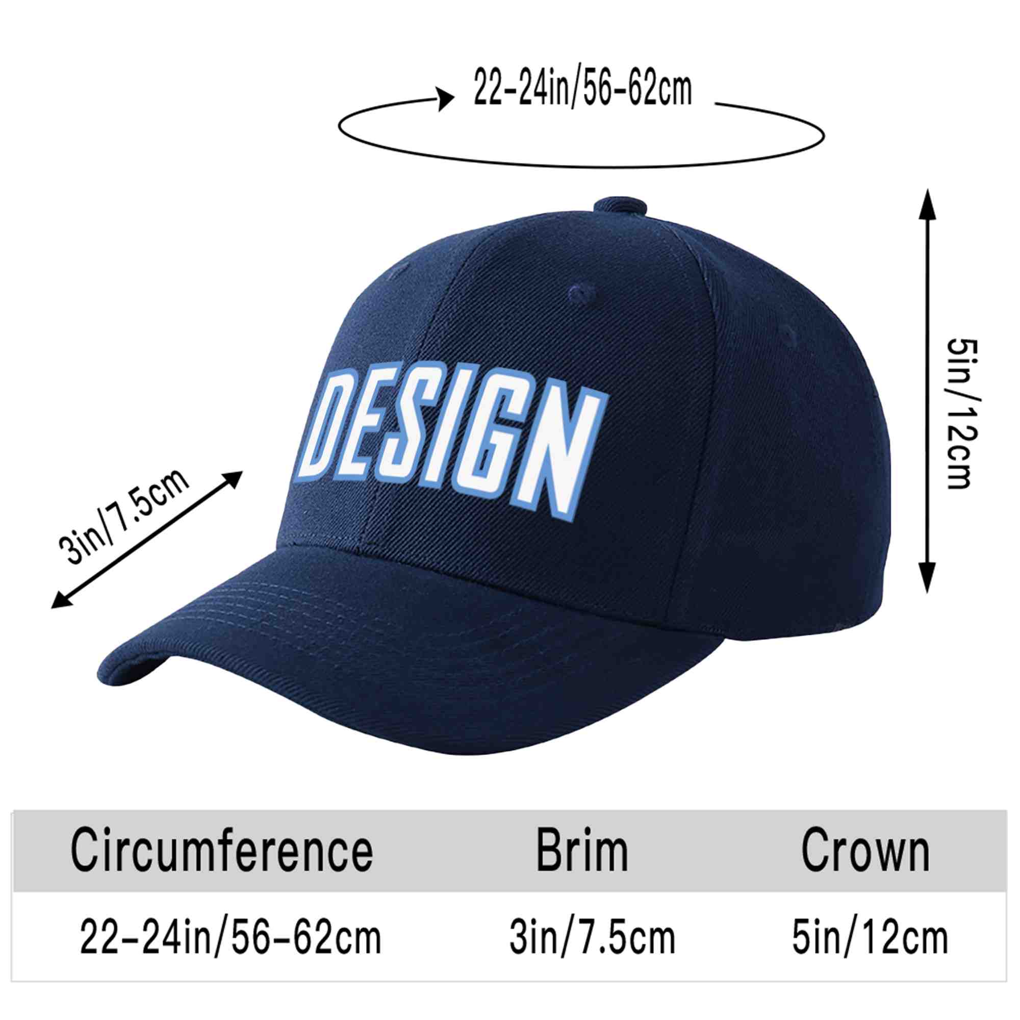 Casquette de baseball personnalisée bleu marine blanc-bleu clair avec avant-toit incurvé