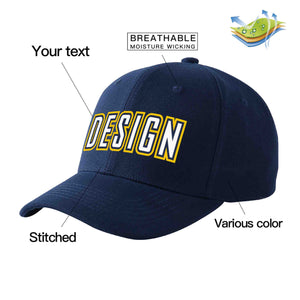 Custom Navy White-Navy Curved Eaves Sport Design Baseball Cap