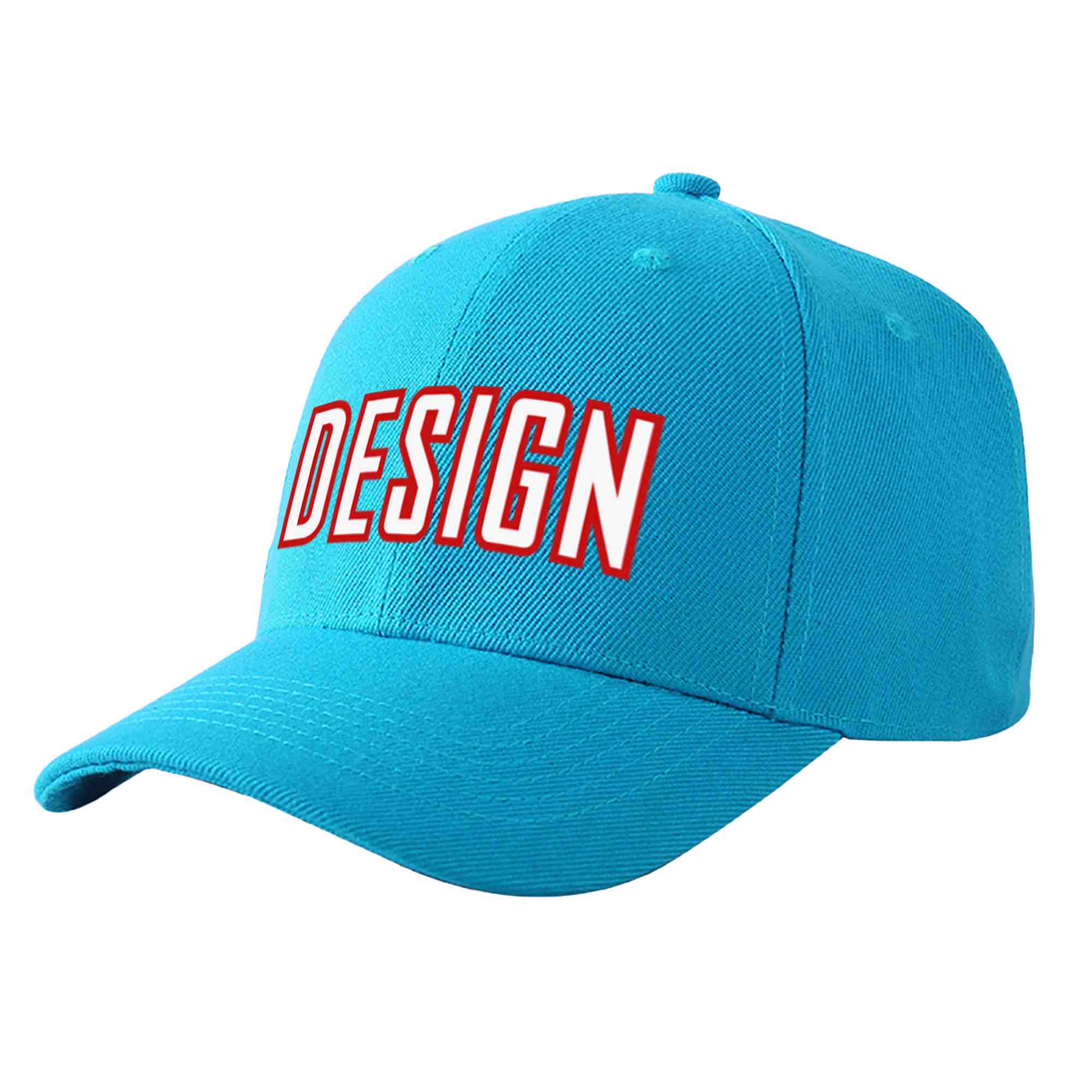 Casquette de baseball personnalisée Aqua blanc-rouge incurvée Eaves Sport Design