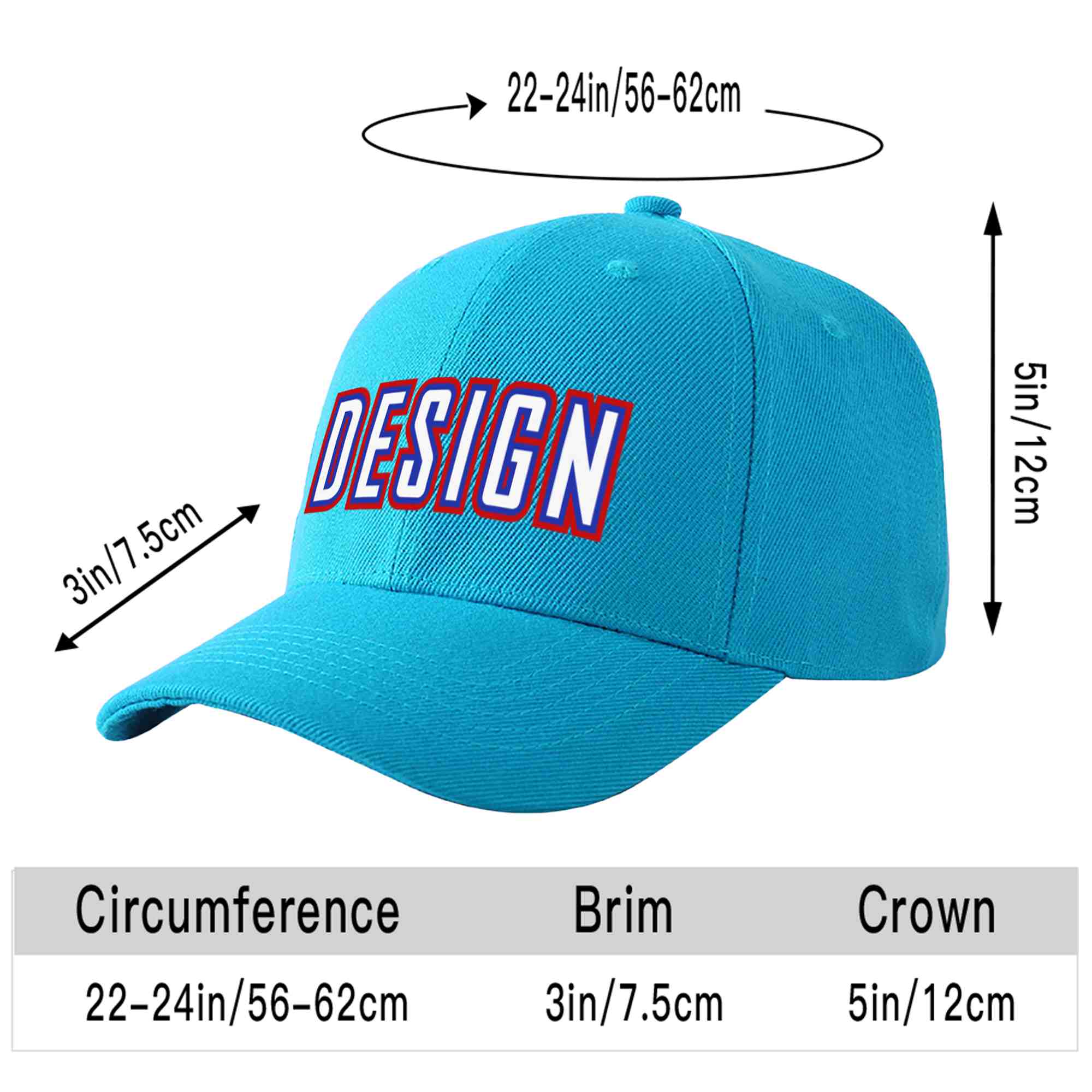 Custom Aqua White-Royal Curved Eaves Sport Design Baseball Cap