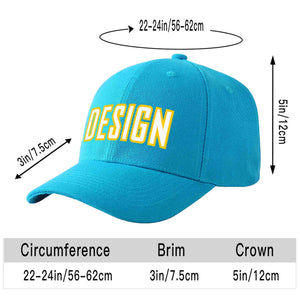 Custom Aqua White-Gold Curved Eaves Sport Design Baseball Cap