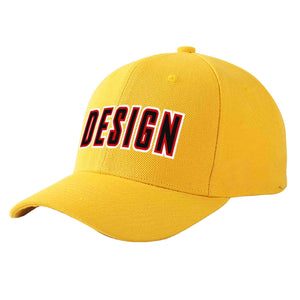 Custom Gold Black-Red Curved Eaves Sport Design Baseball Cap